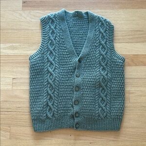 Green Cable Knit Button-Up Vest